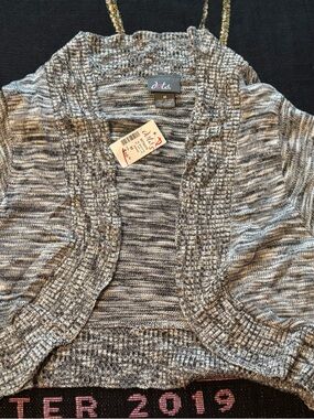 NWT Dots Black and Gray Marled Knit Short Sleeve Cardigan Size Medium